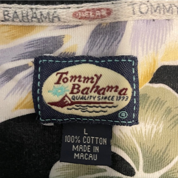 Vintage Tommy Bahama Leaf Floral Hawaiian Shirt Men’s L 100% Cotton Black Yellow - Picture 7 of 8
